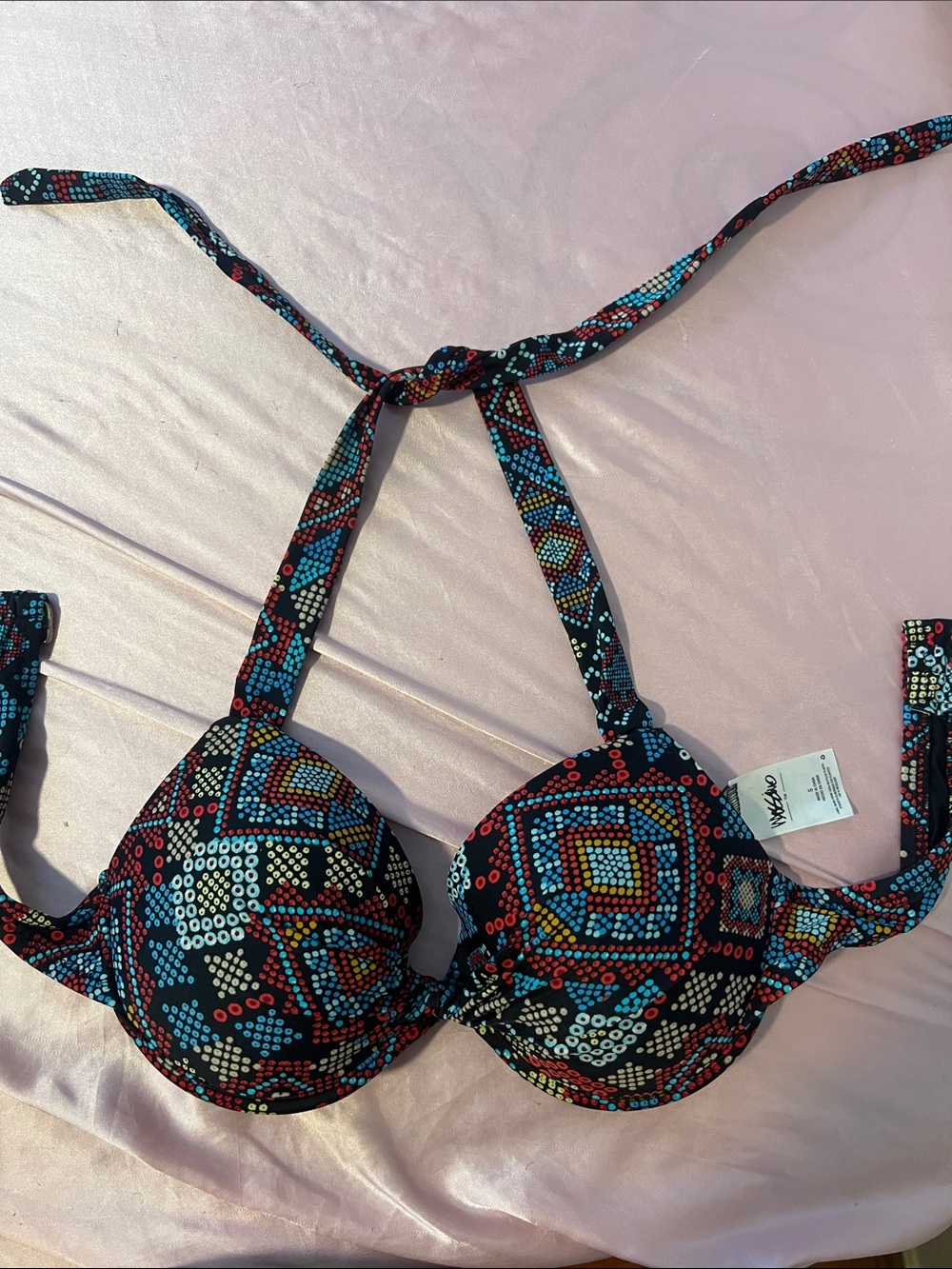 Colorful Geometric Pattern Halter Bikini Top